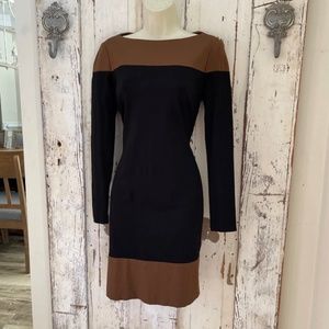 Ralph Lauren Size 6 Woman's Black Brown Knit Long Sleeve Sheath Career Dress